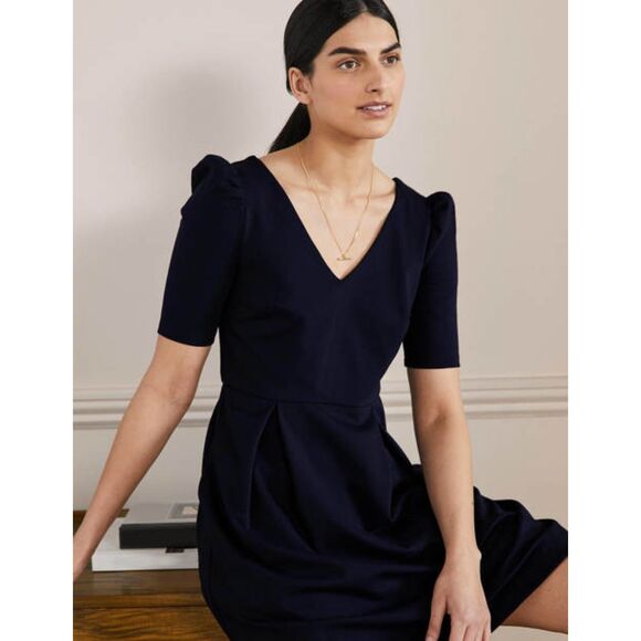 Boden Puff Shoulder Jersey Dress - Navy 8L - Picture 2 of 9